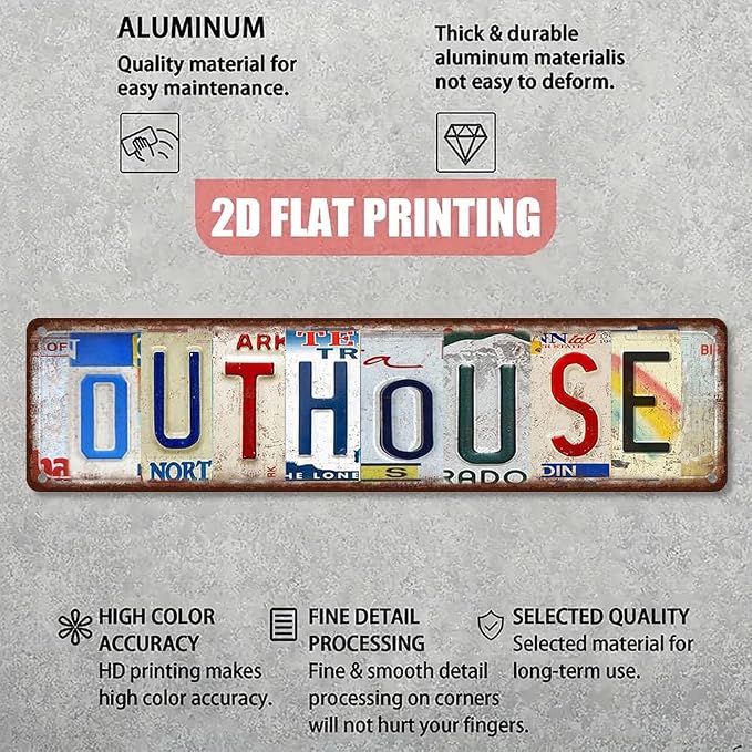 Vintage License Plate OUTHOUSE Sign – 16x4 Inch Rustic Bathroom Tin Sign, Funny Outdoor Toilet Wall Decor for Farmhouse, Cabin, RV or Outhouse Shed (Diversity-14) - Image 7