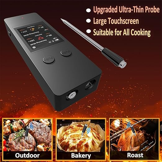 800FT Wireless Meat Thermometer Digital with 2 Upgraded Ultra-Thin Probe, Large Touchscreen, Kitchen Food Thermometer for Cooking Oven, Smoker, Rotisserie, BBQ, Christmas Gifts
