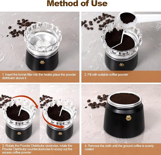 Moka Pot Dosing Funnel Transparent Mocha Dispenser Precise Volume Control Perfect Extraction Ratio for 3 Cup Aluminum Espresso Stovetop Coffeemaker-M65mm