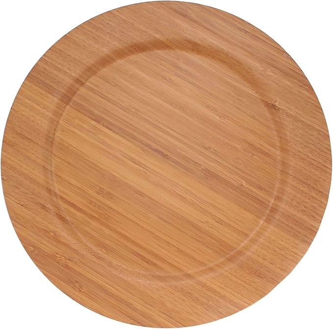 BambooMN 13" Dia Bamboo Reusable Dinnerware Charger Round Plates for Catered Events, Holidays, or Home Use Supplies, 1 Pieces