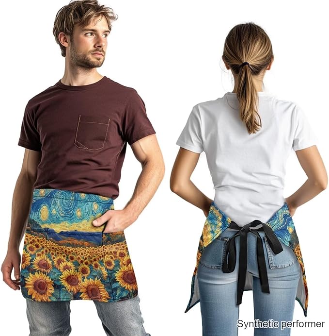 Waist Apron with 3 Pockets Waterproof 13 Inch Short Half Waist Aprons Women Men Server Aprons Waitress Waiter Apron - Image 2