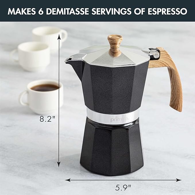 Primula Aluminum Stove Top Espresso Coffee Maker, Percolator Coffee Pot for Moka, Cuban Coffee, Cappuccino, Latte and more, Perfect for Camping, 6 Cup, Black