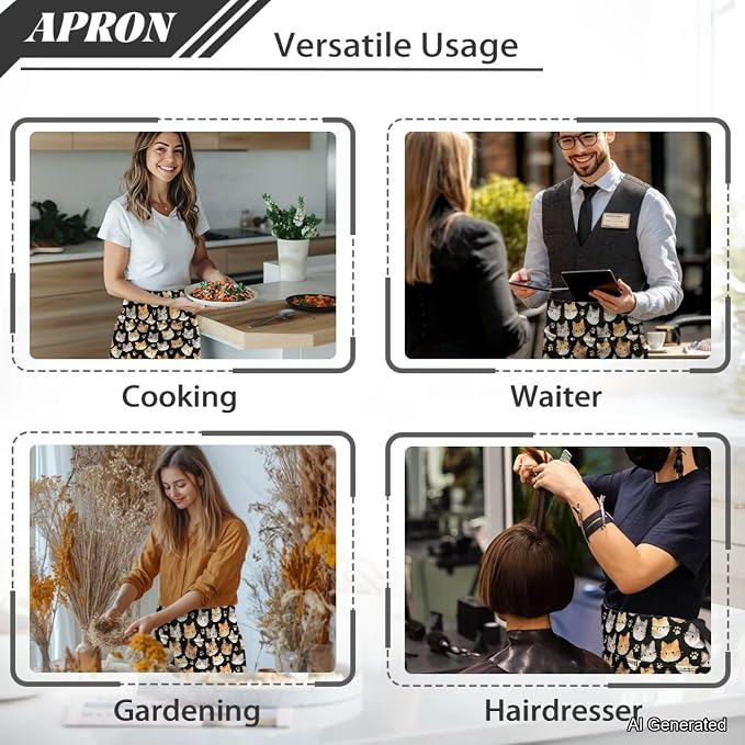 Server Apron with 3 Pockets 13 Inch Short Half Waist Aprons Waterproof Cooking Aprons for Women Men - Image 5
