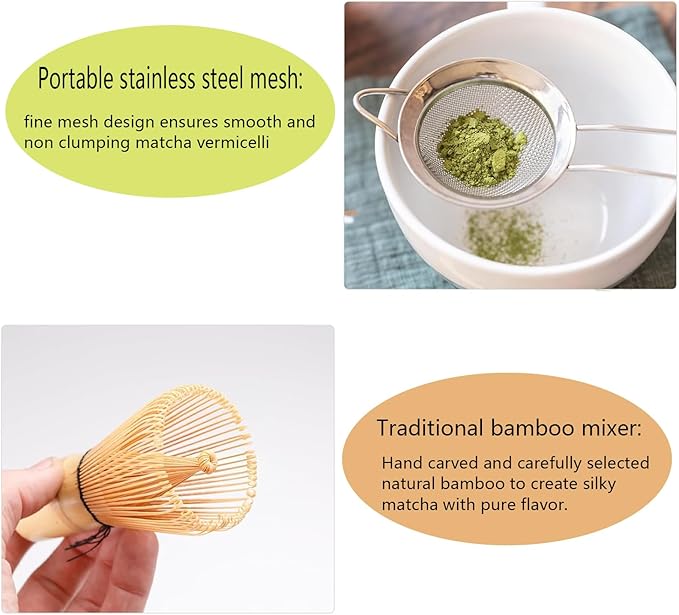 8 Pcs Matcha Whisk Set, Matcha Bowl with Spout, Matcha Whisk Holder, Scoop, Sifter, Matcha Kit for Ceremony, Gift for Matcha Lovers on Christmas, Birthday, Halloween