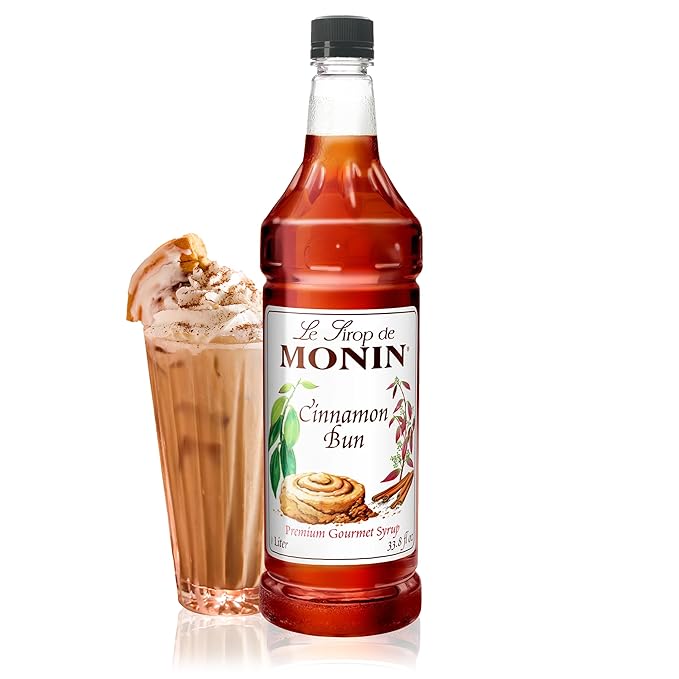 Monin - Cinnamon Bun Syrup | Premium Syrup for Cocktails, Coffees & More | Clean Label with No Artificial Flavors, No Artificial Preservatives (BPA-Free Plastic Bottle, 1 Liter)