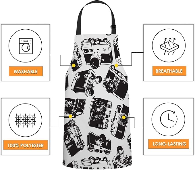 Old Camera Apron Adjustable Neck Bib Apron for Men Women,Suitable for Kitchen Cooking Waitress Chef Apron - Image 4