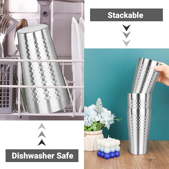 Metal Cup, 19 oz Insulated Tumbler, 12 Pack Double Wall Unbreakable Stackable Water Tumblers Premium Insulated Stainless Steel Cups Drinking Glasses for Home Travel Camping Outdoor