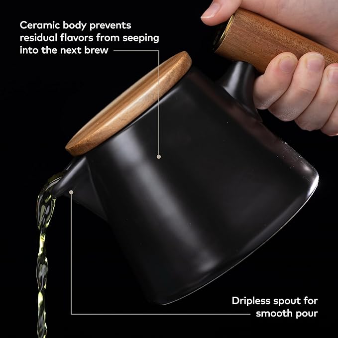 ChefWave Matte Black Ceramic Tea Pot with Stainless Steel Infuser and 2 Matte Black Medium Ceramic Mugs Bundle (3 Items)