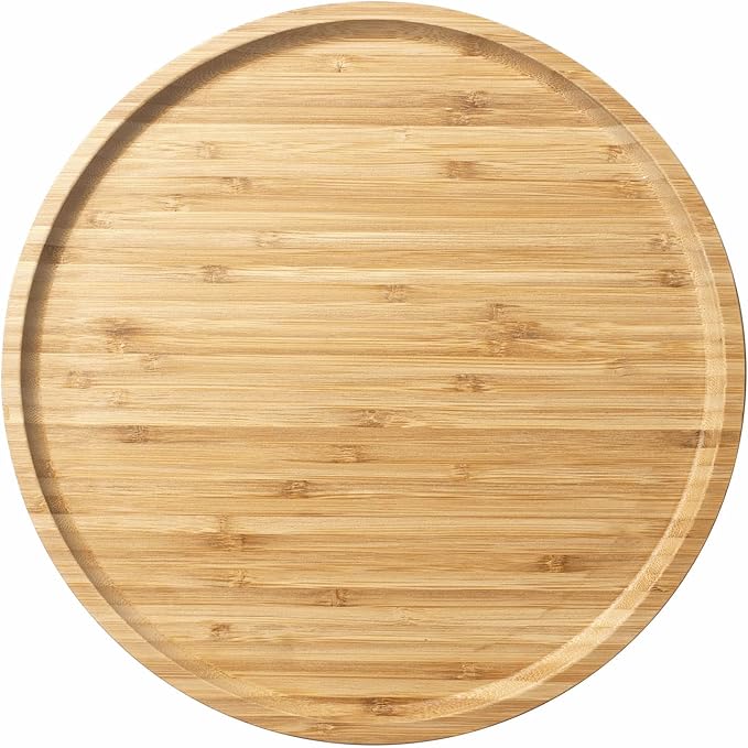 Bamboo Serving Platter, Round Wood Tray, Wooden Serving Tray, Fruit, Bread, Salad Plate, Round Wood Charcuterie Board, 11.8 inch