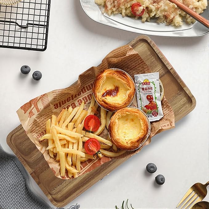 Solid Acacia Wood Serving Trays (14 x 7 inches) Rectangular Wooden Serving Platters for Home Decor, Food, Vegetables, Fruit, Charcuterie, Appetizer Serving Tray, Cheese Board