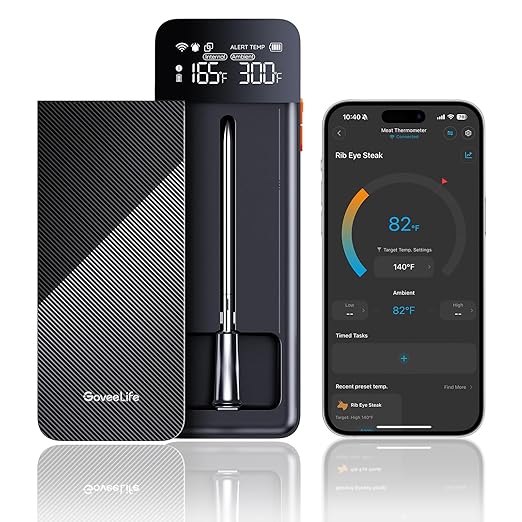 GoveeLife Bluetooth Wireless Meat Thermometer with Digital Standalone LCD Base, WiFi Unlimited Range, 1.8 Accuracy, Food Grade Internal Ambient Sensor Probes for Kitchen, BBQ, Grill, Oven, Smoker