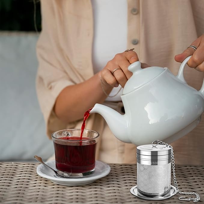 Numola Large Tea Infusers for Loose Tea, Extra Fine Mesh Large Tea Strainer for Spice Cooking, 304 Stainless Steel Tea with Extended Chain Hook for Teapot Cup