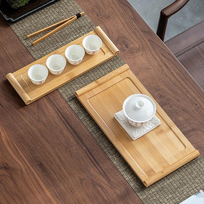 Bamboo Serving Tea Tray Book Scroll Japanese-Style Kung Fu Tea Table Rectangular Tea Accessories (L)