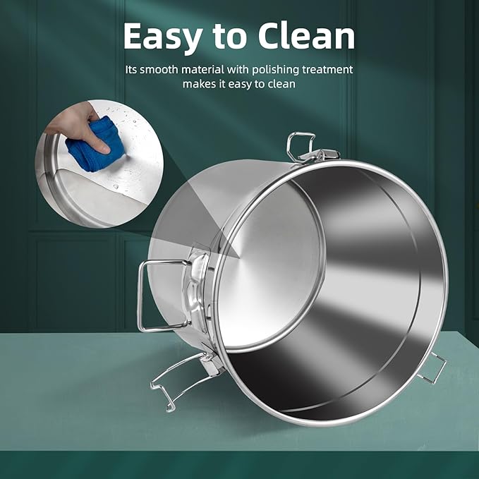 5.5Gal 304 Stainless Steel Airtight Canister with Lid and Locking Clamp, Rice Cereal Grain Canisters Container, Metal Rice Bucket for Kitchen,Dog Food, Bird Seed, Coffee, Cookies Storage(Silver-21L)