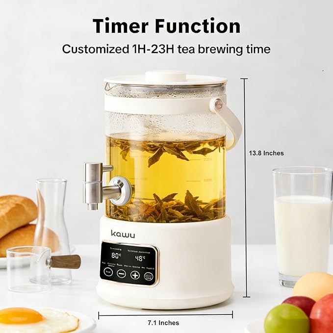 Kawu 2.5L Electric Water Boiler & Warmer, 7-in-1 Glass Tea Kettle with Temperature Control, 24H Keep Warm, Stainless Steel Spout Hot Water Dispenser for Tea, Coffee, BPA Free
