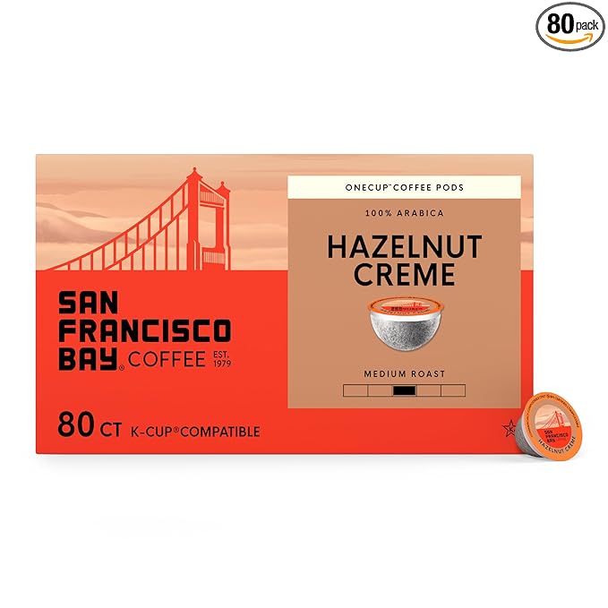 San Francisco Bay Compostable Coffee Pods - Hazelnut Crème (80 Ct) K Cup Compatible including Keurig 2.0, Flavored, Medium Roast