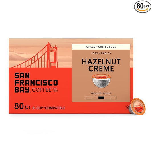 San Francisco Bay Compostable Coffee Pods - Hazelnut Crème (80 Ct) K Cup Compatible including Keurig 2.0, Flavored, Medium Roast