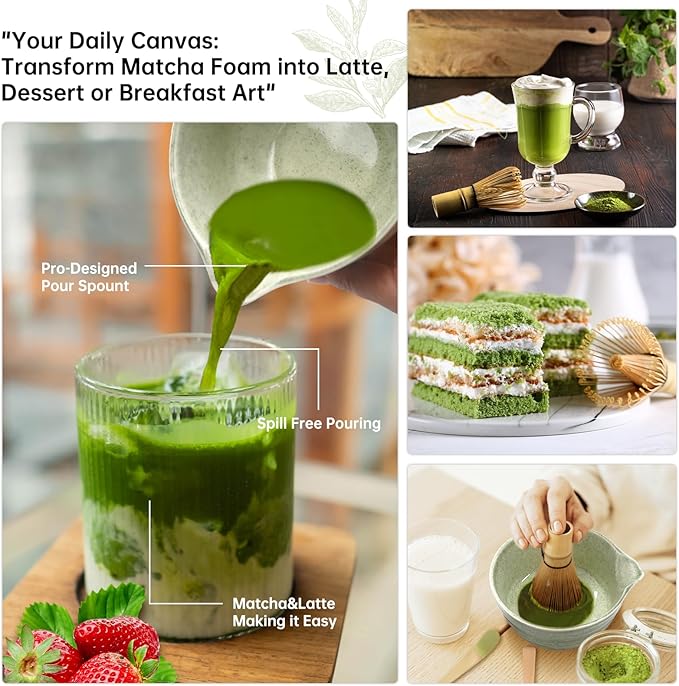 Matcha Whisk Set Green 6PCS Matcha Whisk and bowl(Chawan) With Matcha Spoon and sifter Matcha Kit for Ceremony Matcha Tea Set Gift for Matcha Lovers