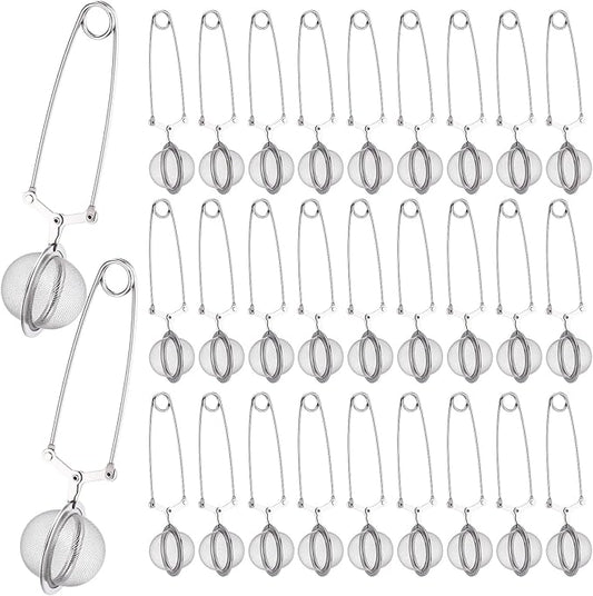 Yinder 30 Pcs Loose Leaf Tea Infuser Stainless Steel Mesh Snap Tea Ball Strainers with Handle Metal (Silver)