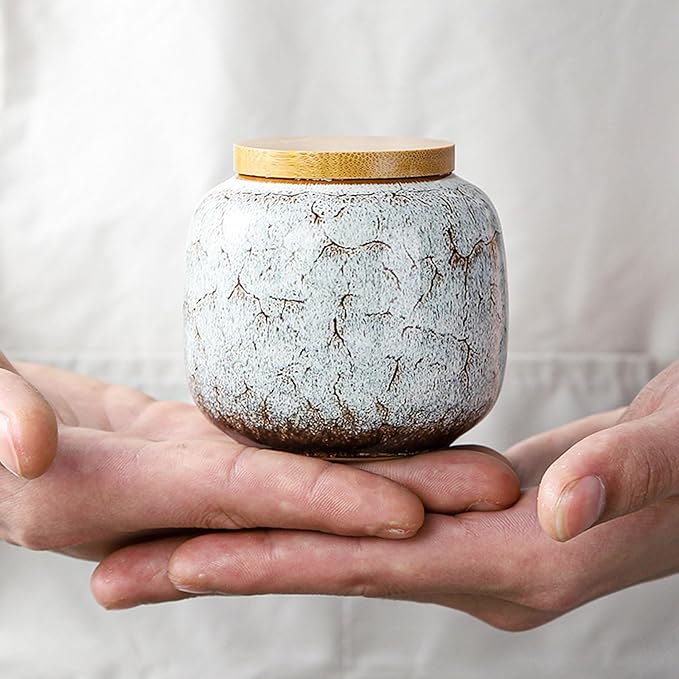 6oz Flambe Glaze Ceramic Loose Tea Canister Vintage Storage Jars with Airtight Wooden Lid Pink Matcha Tin Container for Coffee Beans Condiments