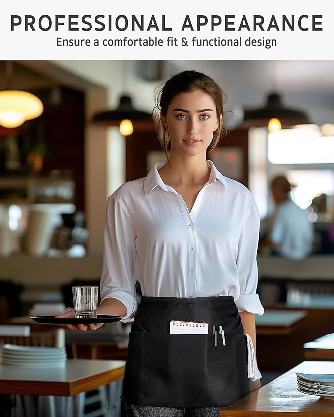 Syntus Server Apron for Men Women, Waitress Waist Apron, Black 1/3/12 Packs