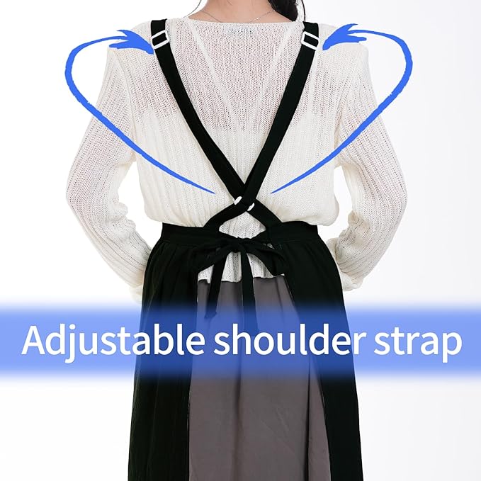 Pinknoke Cute Cotton Pinafore Aprons for Women with Pockets for Kitchen | Vintage Apron Dress,Adjustable Cross Back,2 Pockets,Long Straps,for Cooking Backing Gardening Painting Cleaning Gift Giving - Image 7