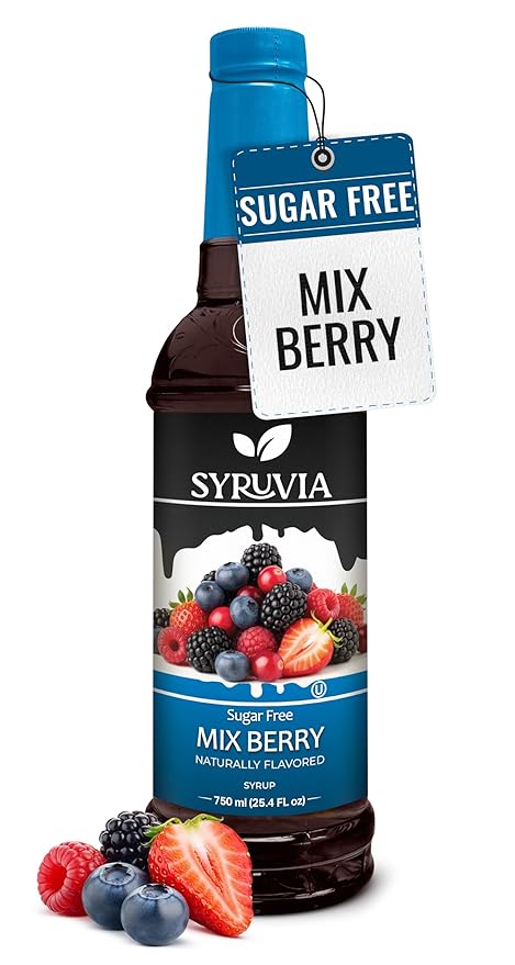 Syruvia Sugar-Free Mix Berry Syrup, Natural Flavors, Syrup for Drinks, Lattes, and Desserts – 25.4 fl oz