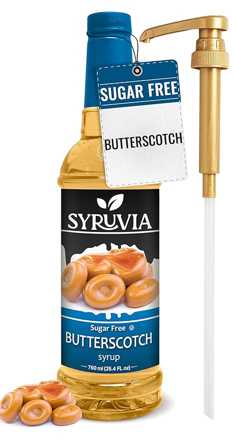 Syruvia Sugar Free Coffee Syrup, Butterscotch Flavored Syrup for Drinks, Lattes, and Desserts – 25.4 fl oz, With Pump by SYRUVIA