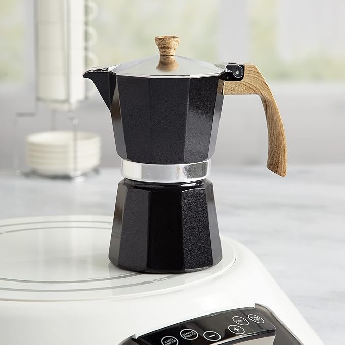 Primula Aluminum Stove Top Espresso Coffee Maker, Percolator Coffee Pot for Moka, Cuban Coffee, Cappuccino, Latte and more, Perfect for Camping, 6 Cup, Black