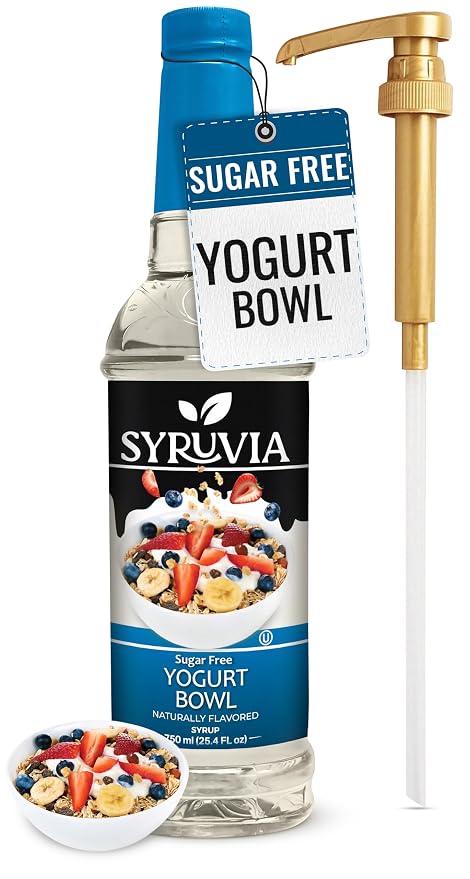 Syruvia Sugar Free Coffee Syrup, Yogurt Bowl Flavored Syrup for Drinks, Lattes and Desserts – 25.4 fl oz, With Pump by SYRUVIA