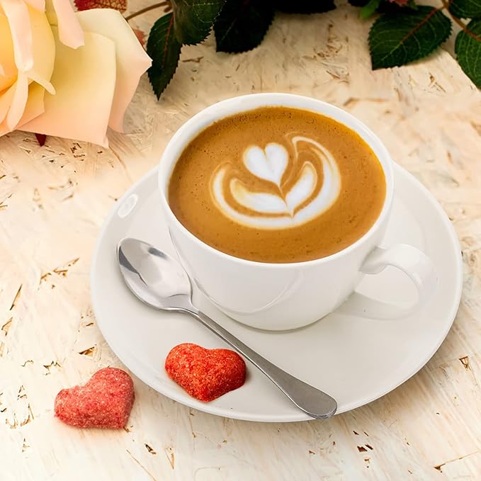 Foraineam Espresso Cups with Saucers and Spoons, 6 oz White Tea Cup Set, Porcelain Coffee Cup and Saucer Set with Stainless Steel Spoon for Specialty Coffee Drinks, Latte, Cafe Mocha and Tea, Set of 6
