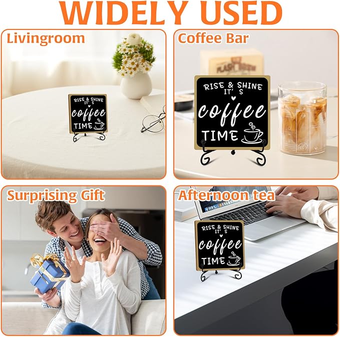 Wooden Coffee Bar Sign Coffee Bar Decor, Coffee Bar Decorations Black and White with Iron Stand Bar Tabletop Shelf Accessories, Coffee Signs Decors for Coffee Station Home Farmhouse Kitchen & Office - Image 7