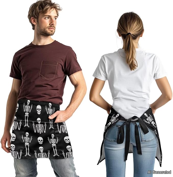Server Apron with 3 Pockets 13 Inch Short Half Waist Aprons Waterproof Cooking Aprons for Women Men - Image 3