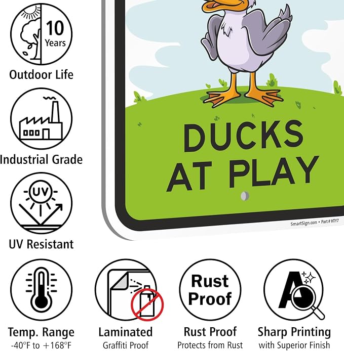 SmartSign Slow Ducks At Play Funny Animal Sign - 12" x 18", 63 mil Laminated Rustproof Aluminum Metal, Pre-Drilled Holes, For Gift, Yard, Cafe, Room Decor, Outdoor, Made in USA - Image 7