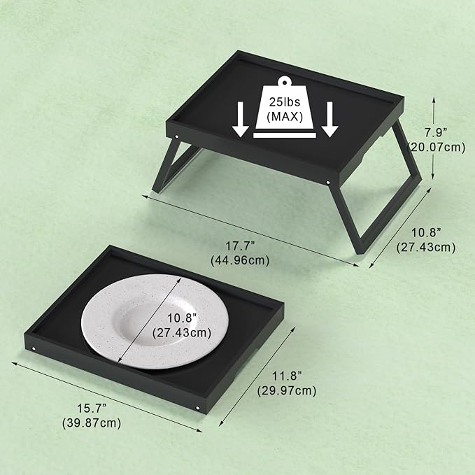 2 Pack Bed Tray Table with Foldable Legs, Bamboo Breakfast Tray for Sofa, Beds, Eating, Working, TV Table, Food, Dinner, Computer Trays, Laptop Desk Snack Folding Trays in Bed, Black