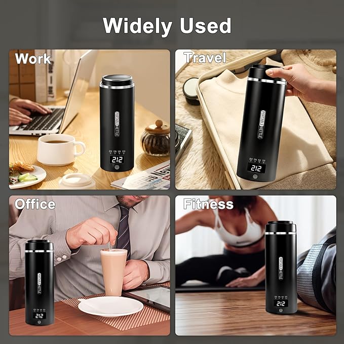 Travel Kettle, Portable Electric Kettle with 4 Temperature Controls, 304 Stainless Steel with Auto Shut-off, Black (120V)