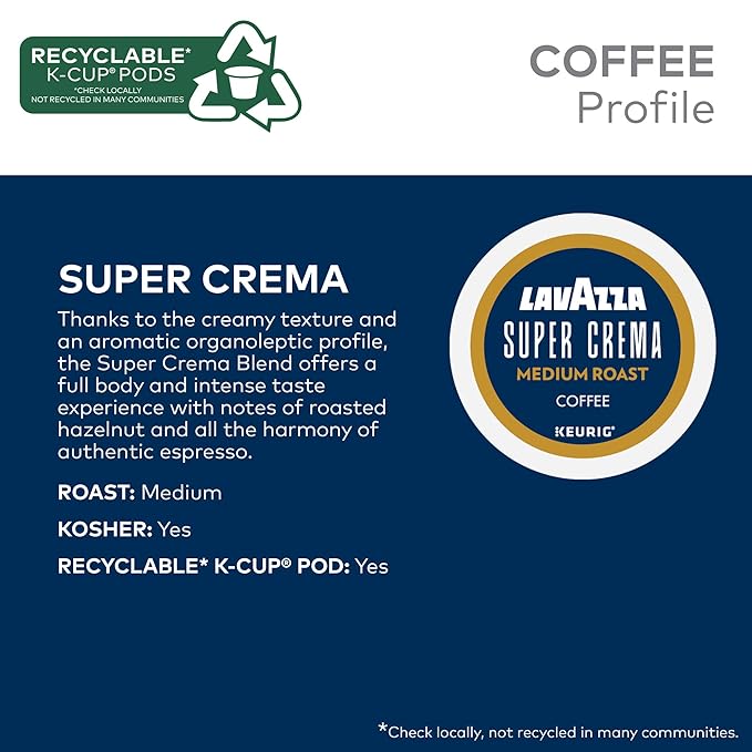 Lavazza Super Crema, Single Serve Keurig® K-Cup® Pods, Medium Espresso Roast Coffee, 1 Box, 96 Count