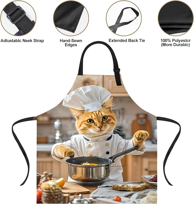 Funny Cat Apron with 2 Pockets Waterproof for Men Women Kitchen Garden Decor - Image 4