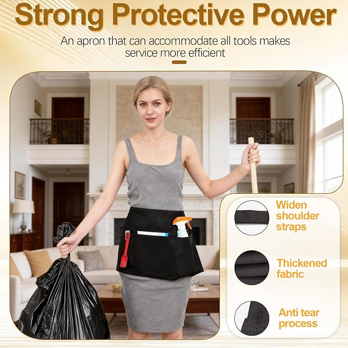 mwellewm 15 Packs Server Apron with 3 Pockets, Black Serving Half Waitress Apron for Women and Men, Widened and Extended Waist Strap Reinforced Seams Water and Stain Resistant for Book Phone - Image 6