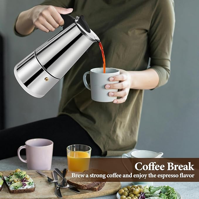 9 Cup Stainless Steel Moka Pot Stovetop Espresso Maker Italian Coffee Machine 450ml 15oz Suitable for Gas Induction Stovetop Mocha Greca Coffee Maker Percolator Straight