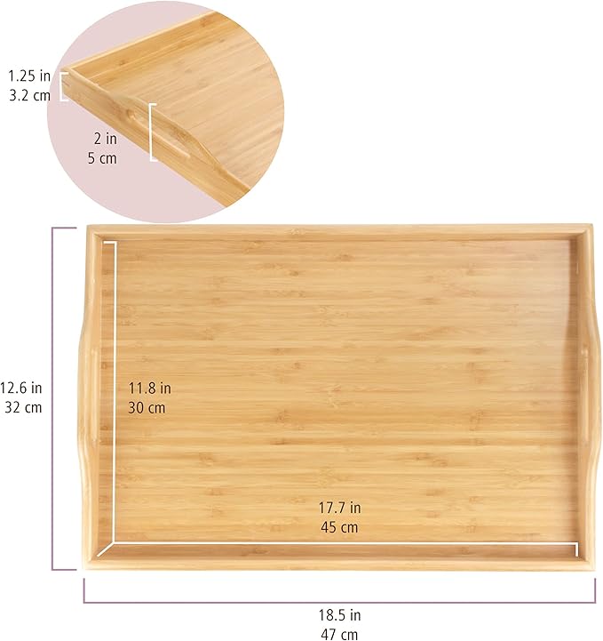 Bamboo Serving Tray with Handles - 17" x 12.5" x 2" - 30 Trays