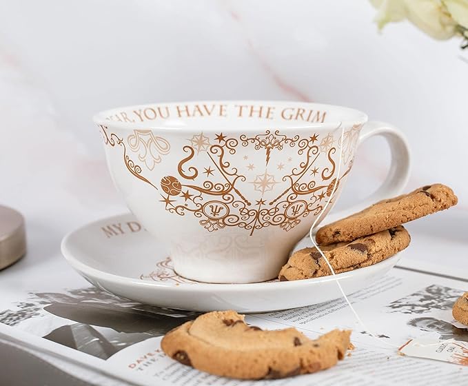 Harry Potter Grim 12-Ounce Ceramic Teacup and Saucer Set | Official Wizarding World Collectible | Hogwarts-Themed Magical Tea Party Gift Set | Place Setting For 1