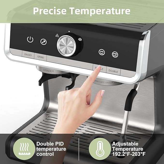 20 Bar Semi-Automatic Espresso Machine with Built-In Coffee Grinder and Milk Frother, Home Barista Coffee Maker for Cappuccino Latte Macchiato, Ideal Gift for Mom and Dad
