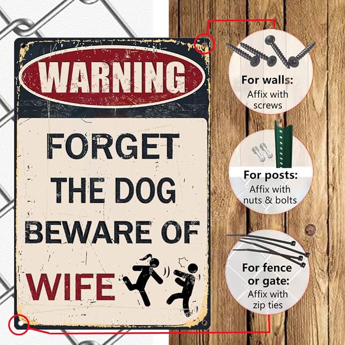 Funny Metal Garage Signs For Men Room Decor Little Man Cave Sign Vintage Bar Home Pub Office Wall Decorations, Forget The Dog Beware Of Wife Tin Signs 8x12Inch - Image 5