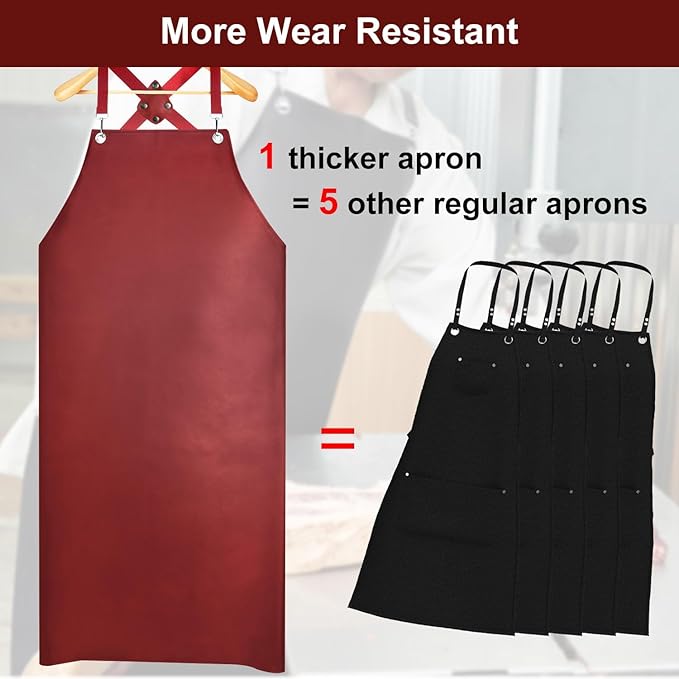 SHEOMERN 2 Pack Heavy Duty Vinyl Dishwasher Apron Adjustable Cross Back Strap for Dishwasher, Butcher, Dog Grooming, Chemical Resistant, 43" Long Thicker Apron Red