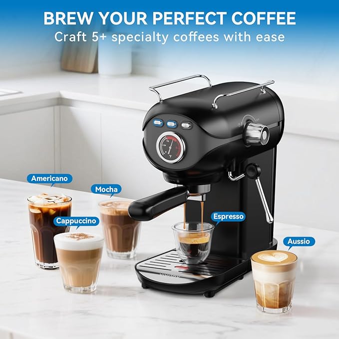 Espresso Machine, 20 Bar Pump Temperature Control, Compact Espresso Maker with Steam Milk Frother, Professional Coffee Makers for Home, Cappuccino Latte Machine, Gifts for Coffee Lover