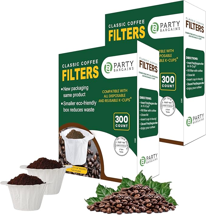 PARTY BARGAINS 600 Classic Disposable Coffee Filter Liners – Compatible with Keurig Brewers & K‑Cup Reusable Pods, Single‑Use Classic Design