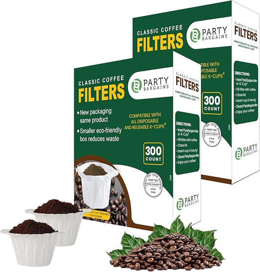PARTY BARGAINS 600 Classic Disposable Coffee Filter Liners – Compatible with Keurig Brewers & K‑Cup Reusable Pods, Single‑Use Classic Design