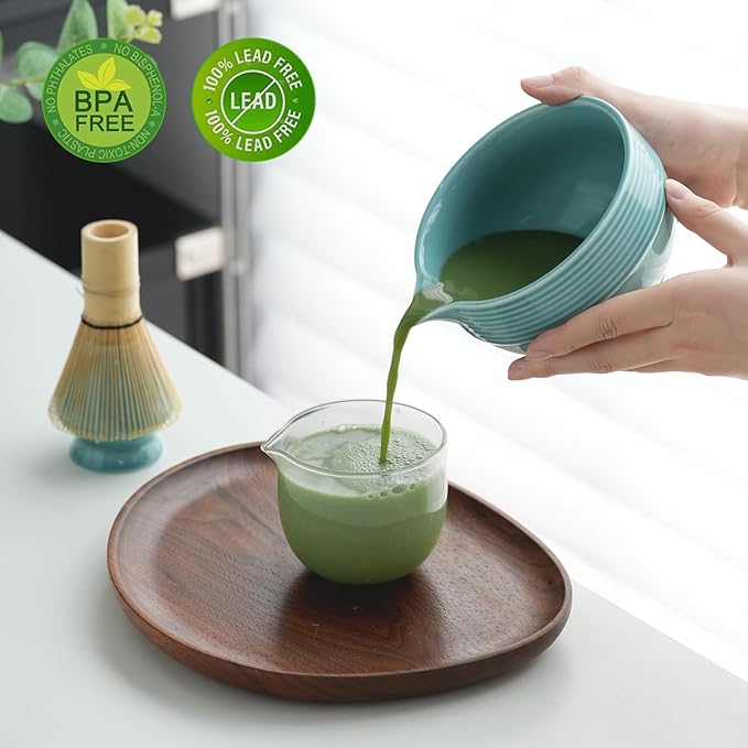 Clay&Fire Matcha Whisk Set, Ceramic Matcha Set, Matcha Bowl with Spout and Whisk, 9 pcs Matcha Tea Kit for Matcha Lovers, Ideal Gift Christmas, Birthday (Blue)