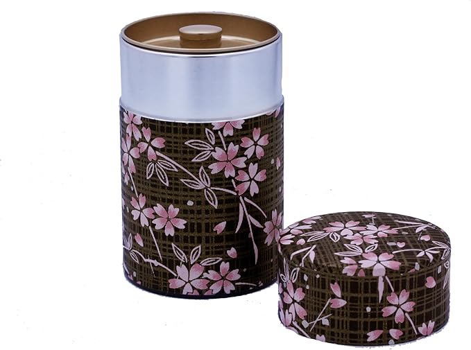 Washi Paper Tea Tin Canister: Long 3.5oz (100g) Sakura Blush in the Shadow (#147), Japan